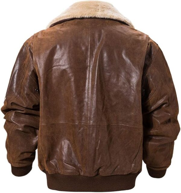 FLAVOR Men's Real Leather Bomber Jacket with Collar Aviator - Image 8